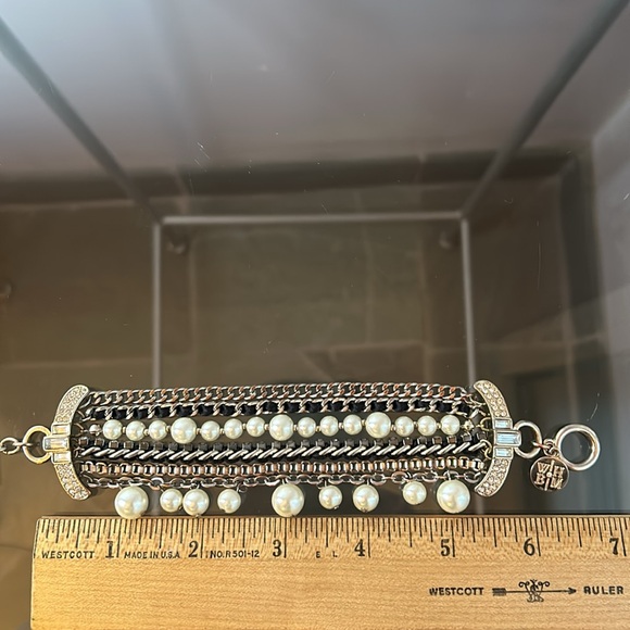 White House Black Market mixed media multi chain faux pearls toggle bracelet - Picture 9 of 9